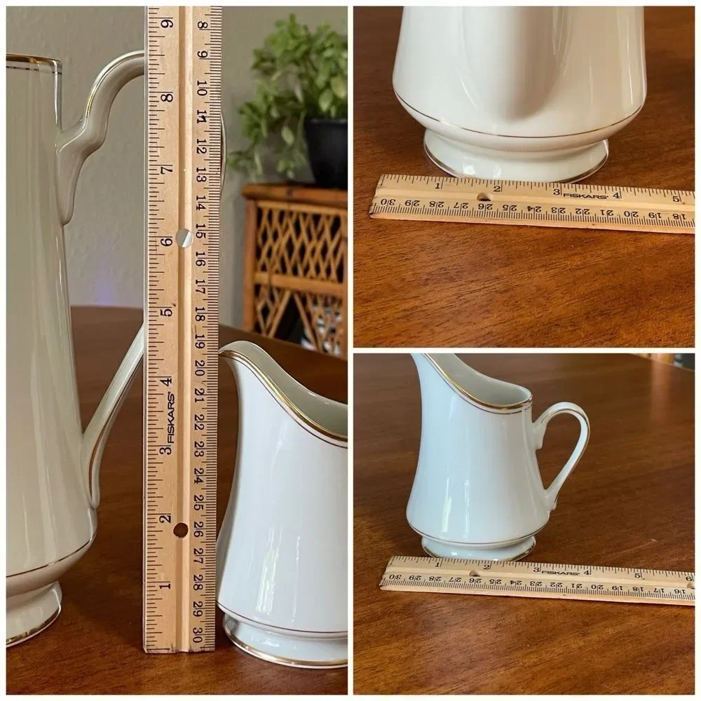 Mikasa Trousdale L2801 Ivory China Pitcher Cream Coffee & Tea Set Ivory and Gold